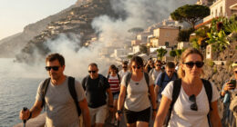 Tourists Evacuate As Massive Wildfire Burns Near Amalfi Coast Hot Spot